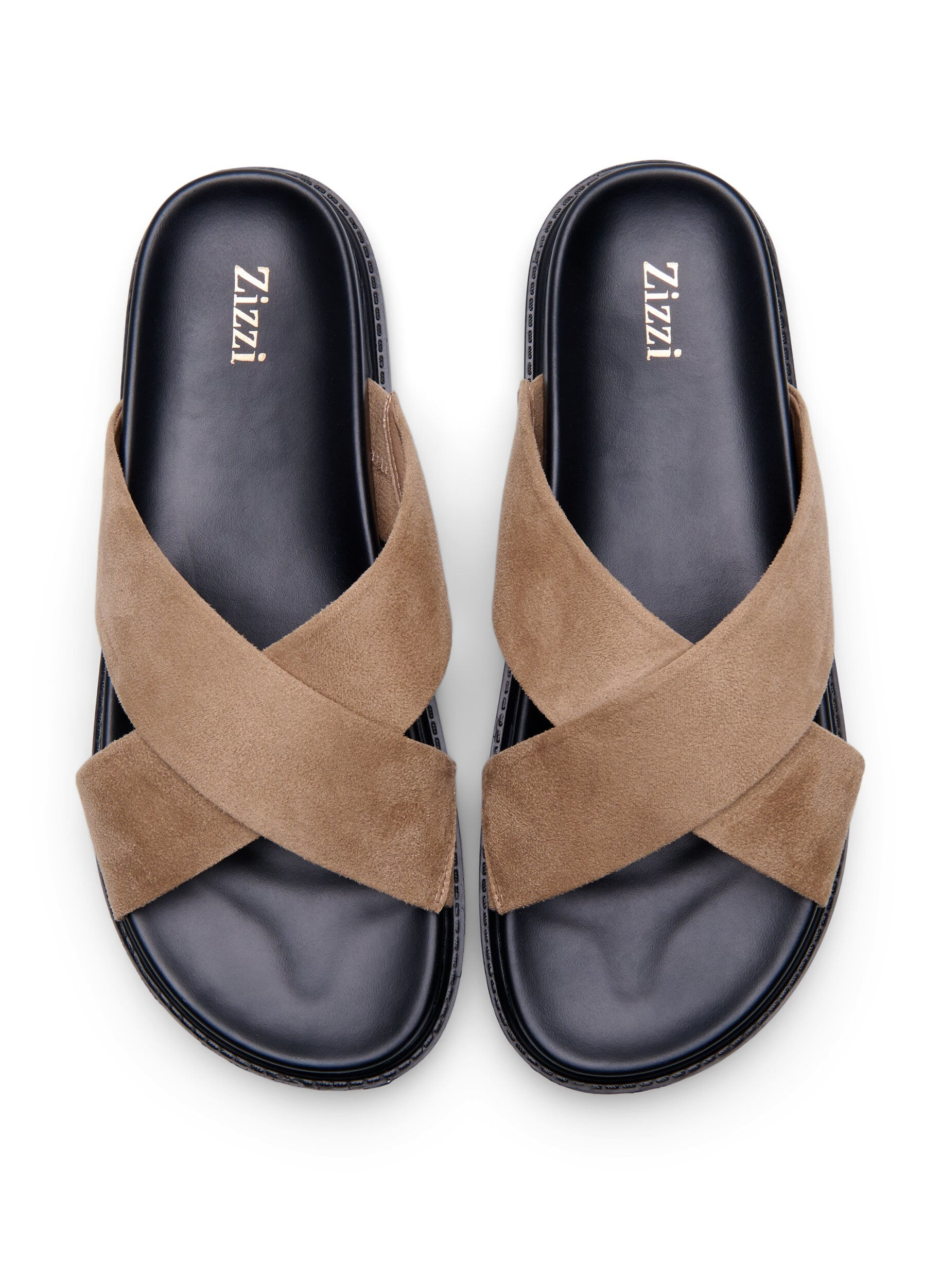 Zizzi Sandal i semsket imitert skinn med kryssreimer, Woodsmoke, Packshot image number 2