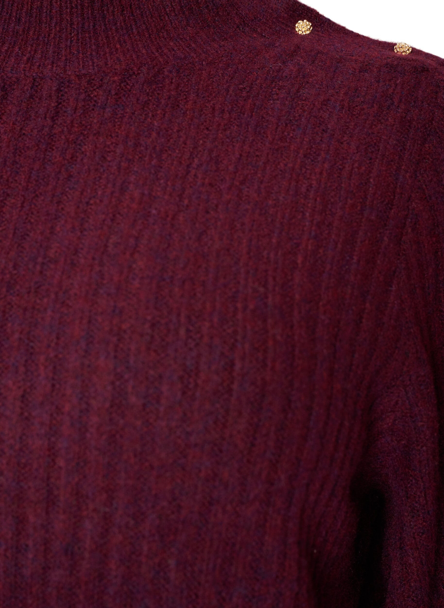 ZizziRibbestrikket genser med puffede ermer og knapper, M&oslash;rk Bordeaux, Packshot image number 2