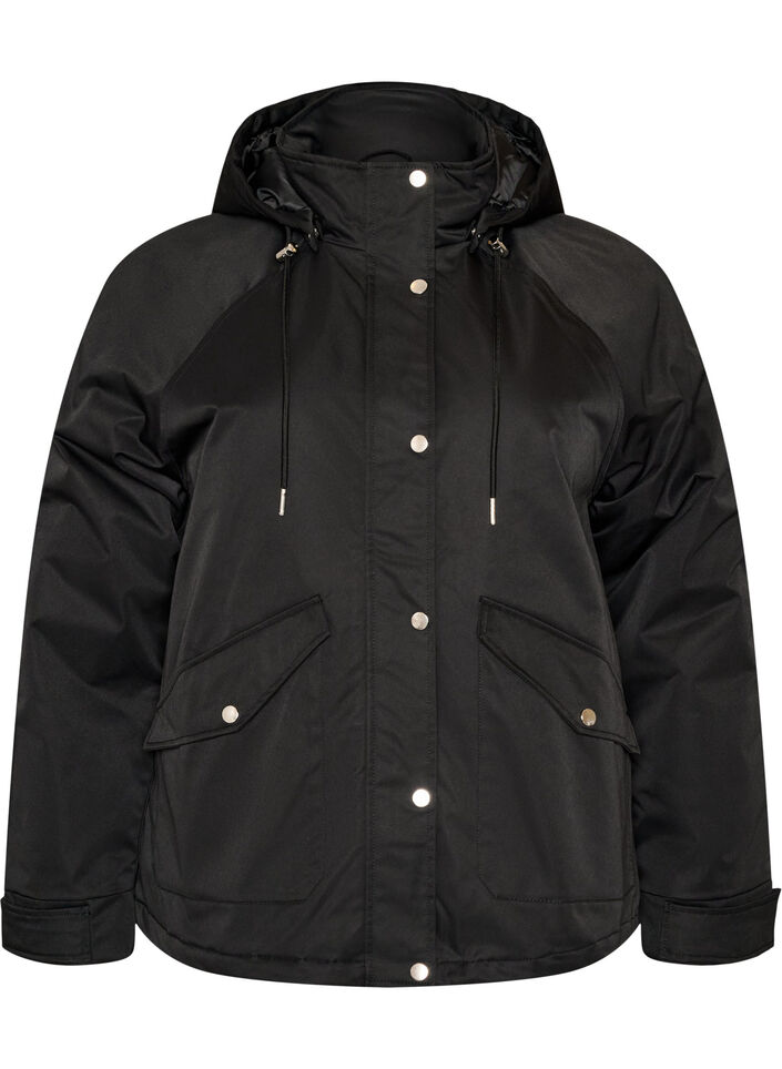 Polstret parkas med avtakbar hette, Svart, Packshot image number 0