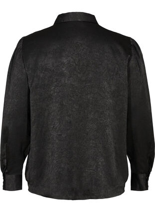 Skjorte med struktur og lange puffermer, Black, Packshot image number 1
