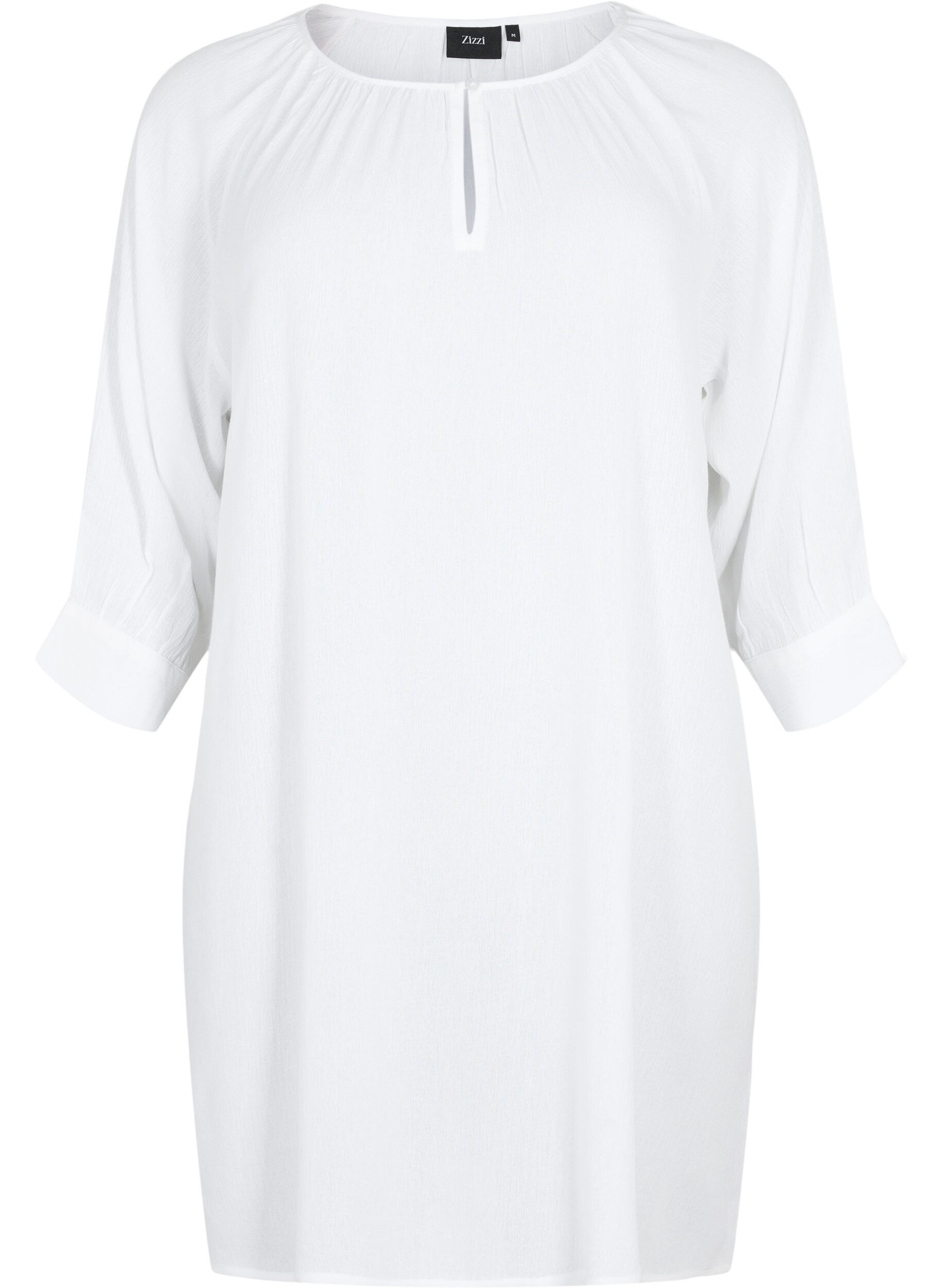 Zizzi Tunika i viskose med 3/4-ermer, Hvit, Packshot image number 0