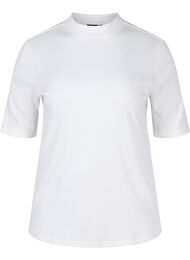 Høyhalset bluse i bomull med 2/4-ermer, Bright White, Packshot