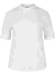 Høyhalset bluse i bomull med 2/4-ermer, Bright White