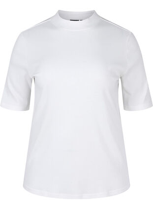 Høyhalset bluse i bomull med 2/4-ermer, Bright White, Packshot image number 0