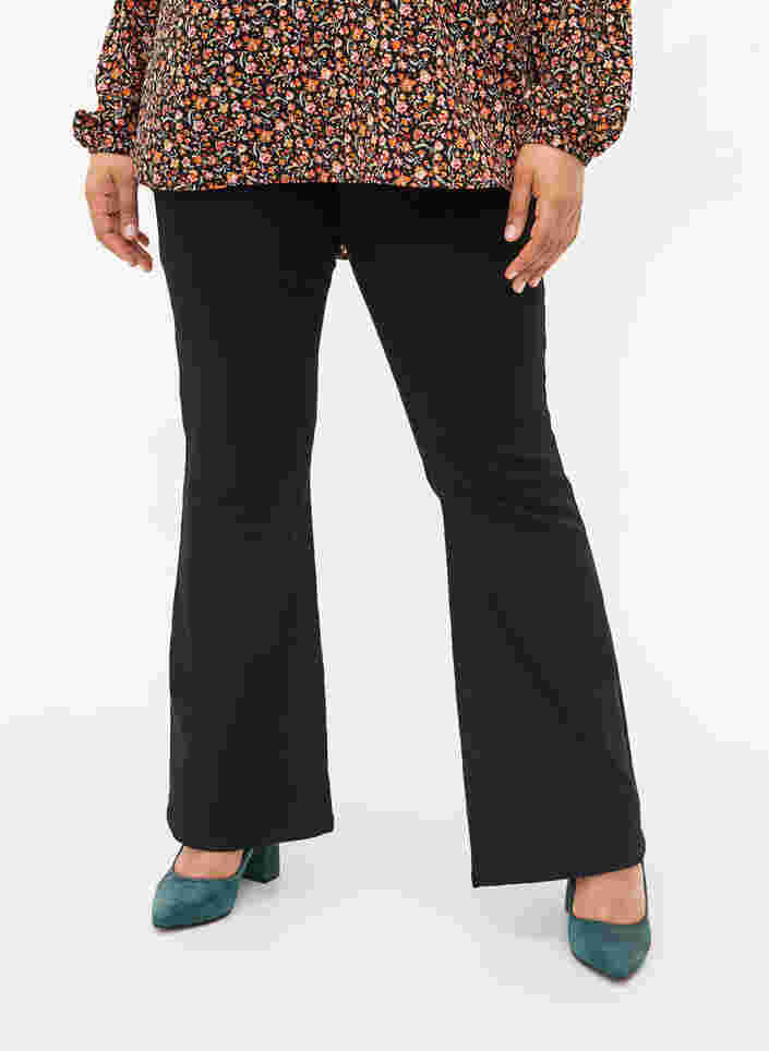 Ellen bootcut jeans med høyt liv, Black, Model image number 1