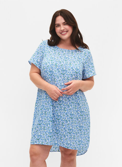 Kjole med korte ermer, Blue Small Flower, Model