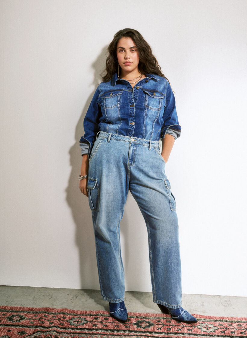 Løstsittende jeans med cargo-lommer, Light blue, Image