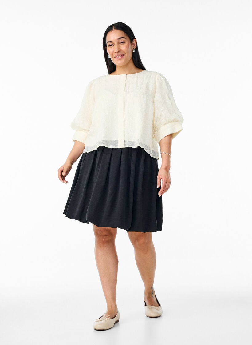 Fest bluse med paljetter og 1/2 ermer, Vanilje, Model image number 1