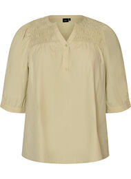 Bluse med smock og 3/4 ermer, Gr&oslash;nn