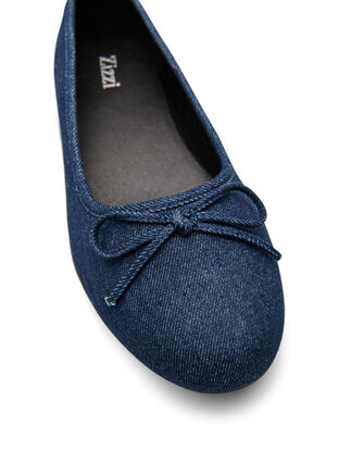 Zizzi Wide fit - Denim ballerina med sløyfe, Blå, Packshot image number 3