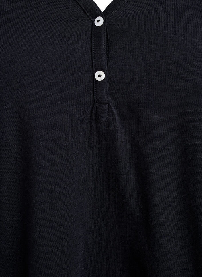 T-skjorte med knappdetalj, Svart, Packshot image number 2
