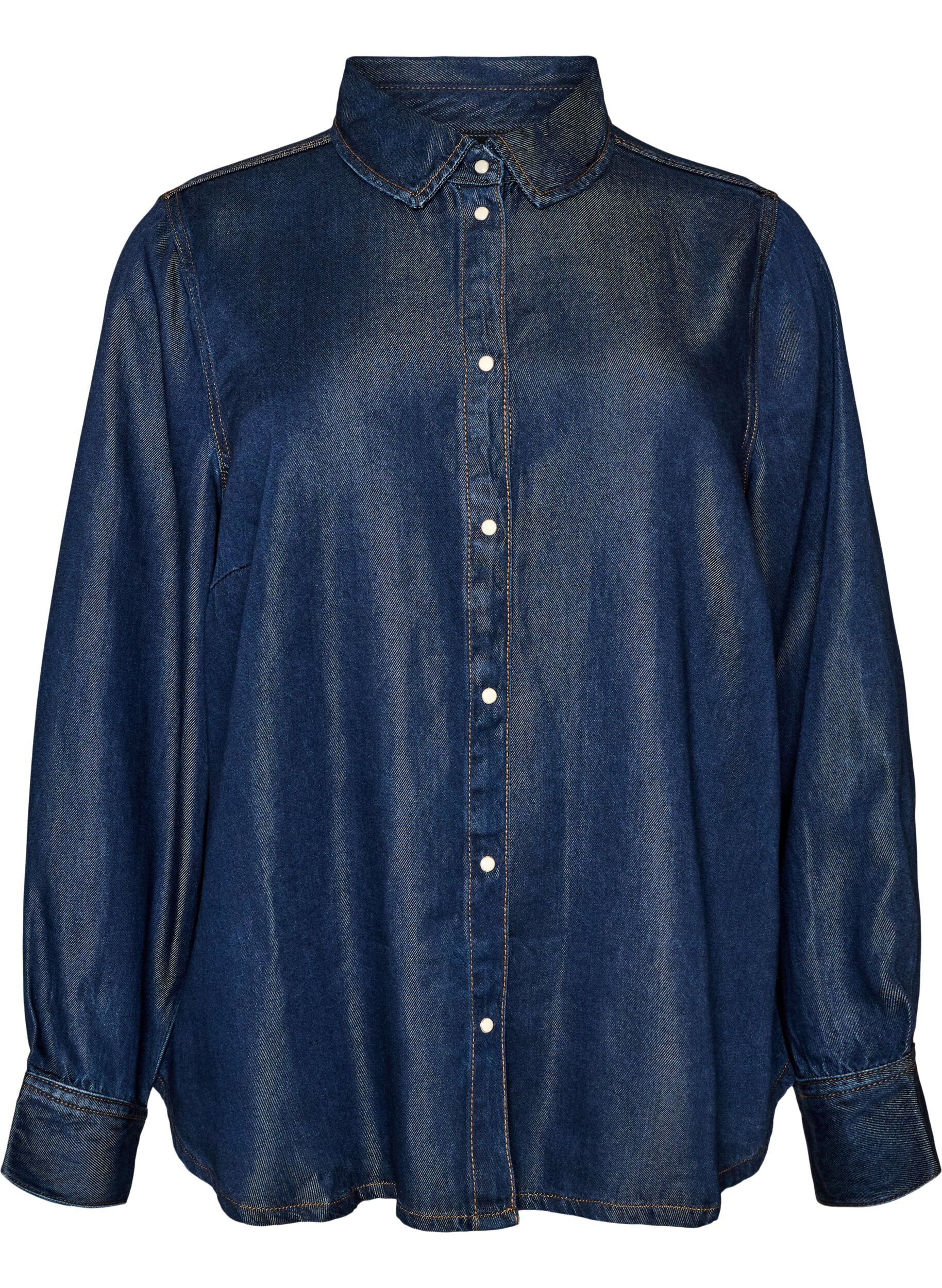 ZizziDenimskjorte i lyocell med trykknapper, Bl&aring;, Packshot image number 0