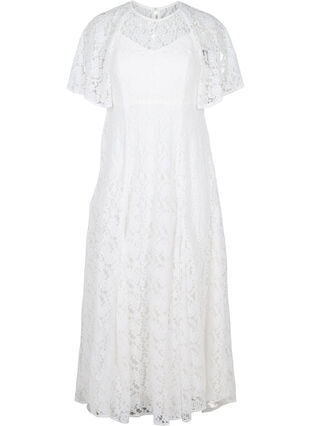 Brudekjole med blonder og korte ermer, Star White, Packshot image number 0