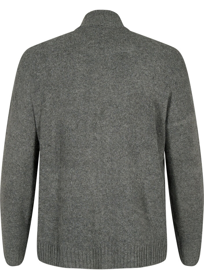 Strikket cardigan med glidelås og lommer, Dark Grey Melange, Packshot image number 1