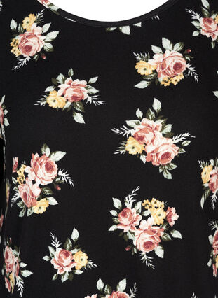 Langermet bluse med blomstermønster, BLACK W. ROSE AOP, Packshot image number 2