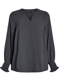 Bluse med smockmansjetter og V-hals, Gr&aring;