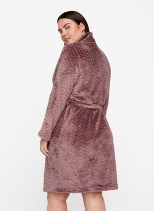 Korte mønstrete morgenkåpe med lommer, Rose Taupe, Model image number 1