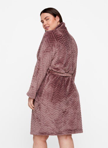 Korte mønstrete morgenkåpe med lommer, Rose Taupe, Model image number 1