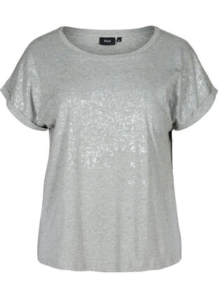 Kortermet T-skjorte med ton-i-ton mønster, Light Grey Melange, Packshot image number 0