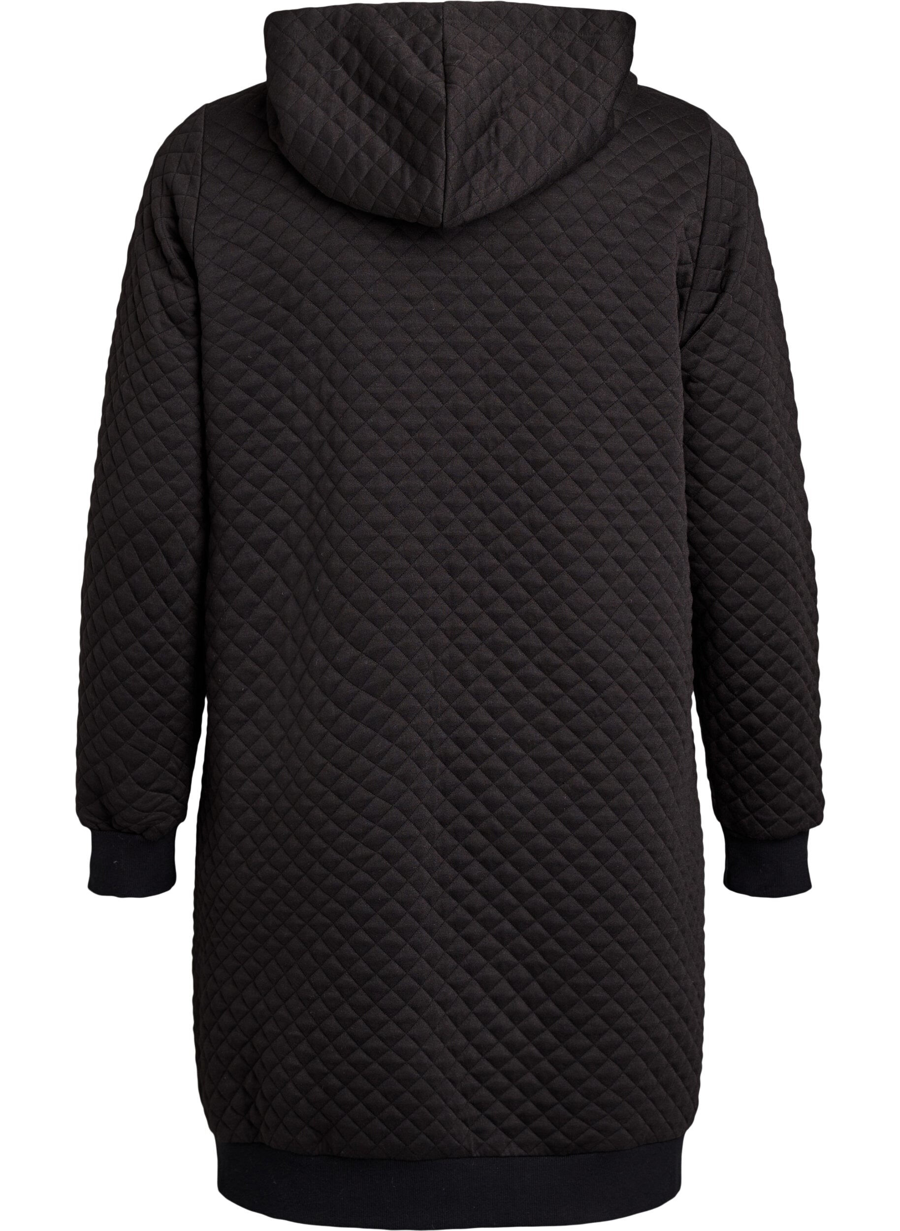 Zizzi Lang quiltet hettegenser med glidel&aring;s og lommer, Svart, Packshot image number 1