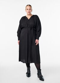 Midikjole med knappelukking og knytebelte, Svart Midikjole med knappelukking og knytebelte, Svart, Model