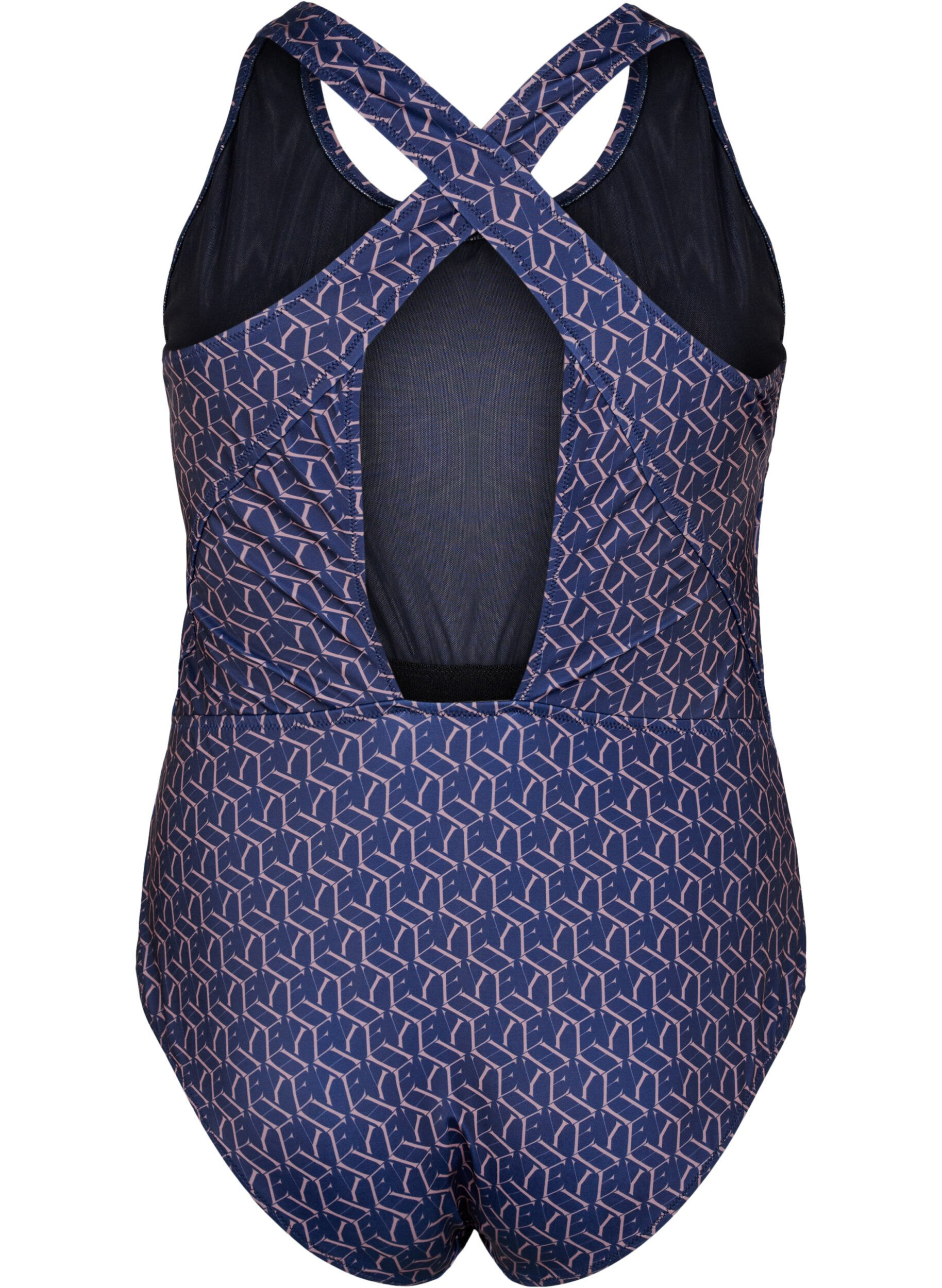 Zizzi Badedrakt med m&oslash;nster og krysset rygg, Text Print, Packshot image number 1