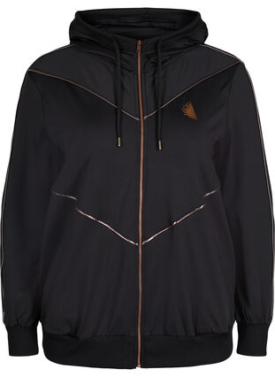 Treningsjakke med hette og glidelås, Black/Copper Lines, Packshot image number 0