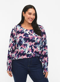 FLASH - Bluse med lange ermer og trykk	, Evening Blue Water, Model