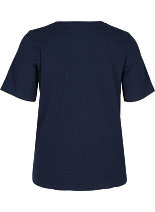 Kortermet T-skjorte i et ribbet materiale, Navy Blazer, Packshot image number 1