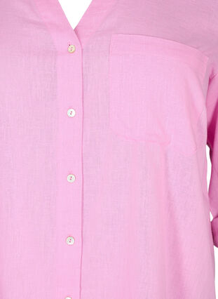 Skjortebluse med knappelukking i bomull-linblanding, Begonia Pink, Packshot image number 2