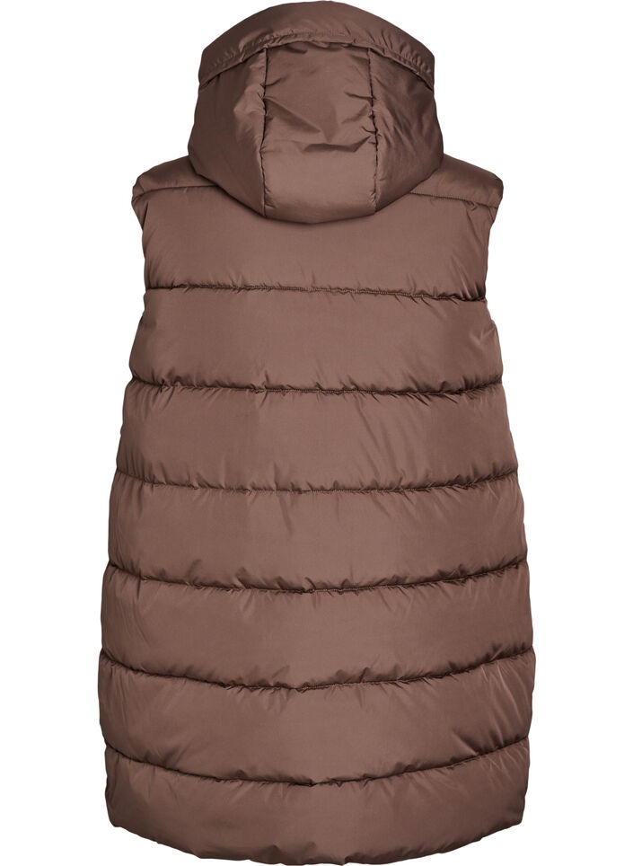 Lang vest med hette og lommer, Brun, Packshot image number 1