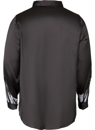 Skjorte med mesh og blonder, Black, Packshot image number 1