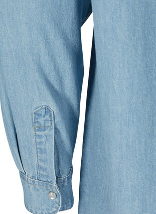 Lang denimskjorte i bomull, Light blue denim, Packshot image number 3