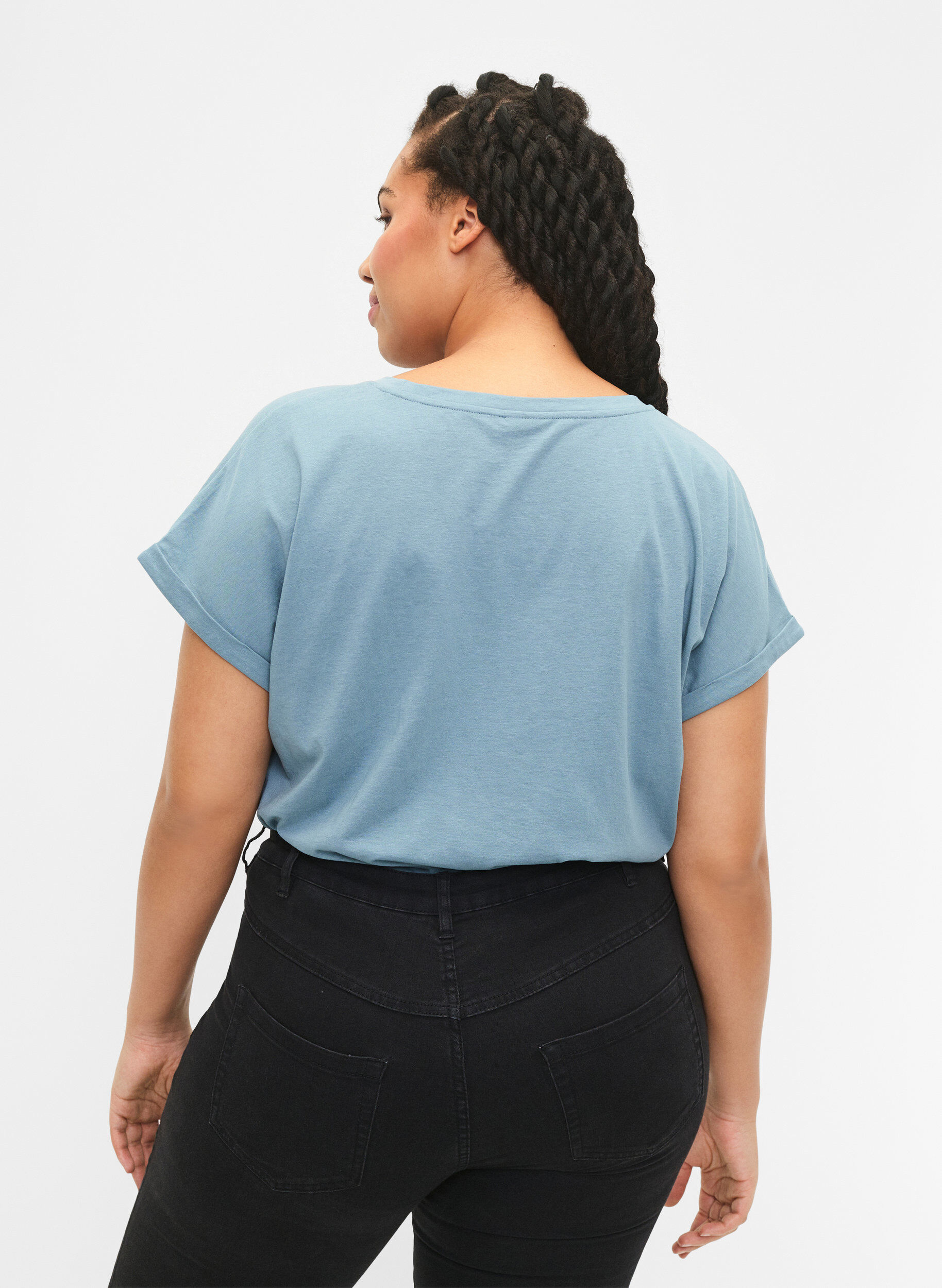 Zizzi 2-pack kortermede T-skjorter, Bl&aring;, Model image number 2