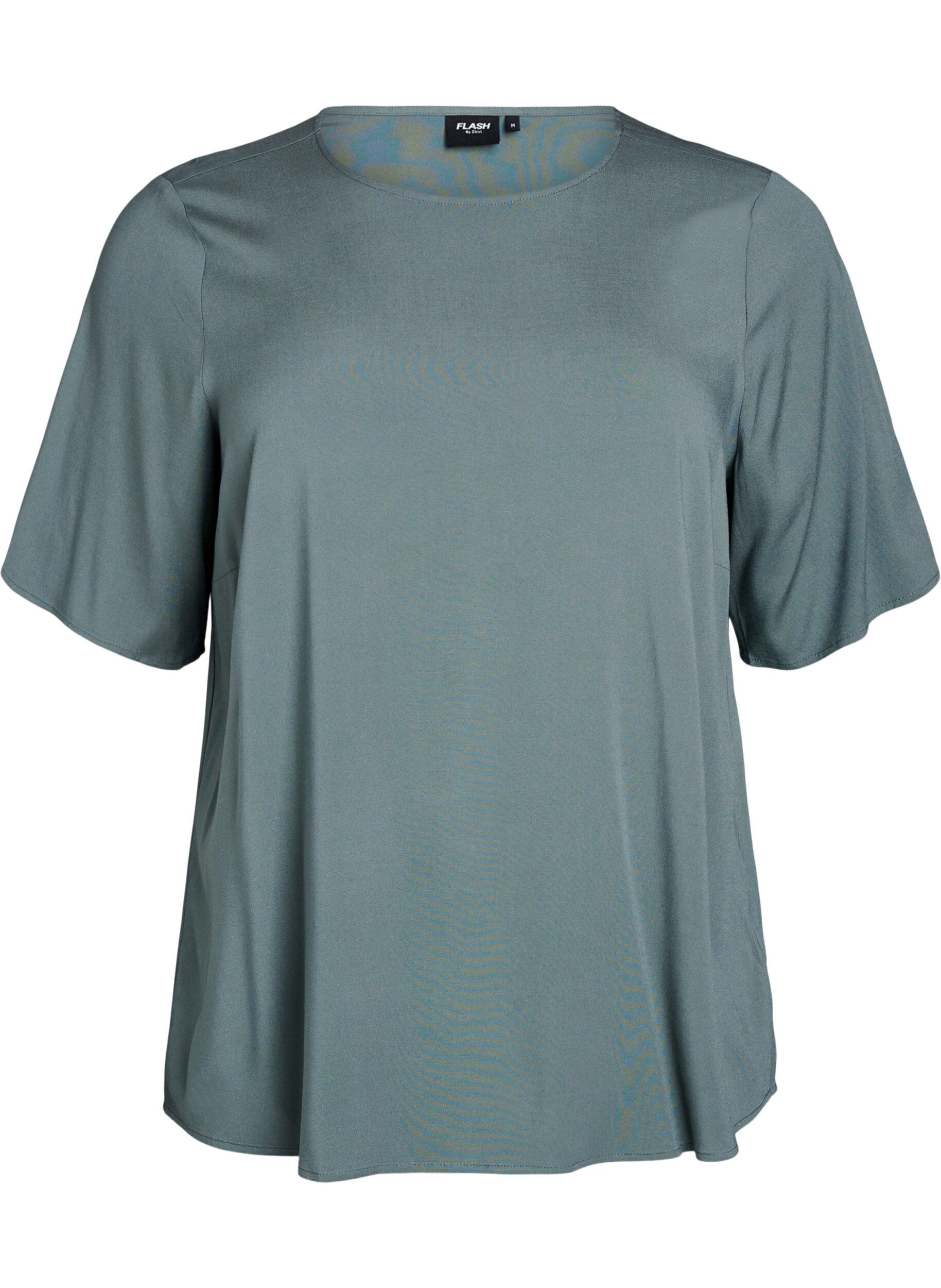 FLASH - Vevet bluse med korte ermer og rund hals