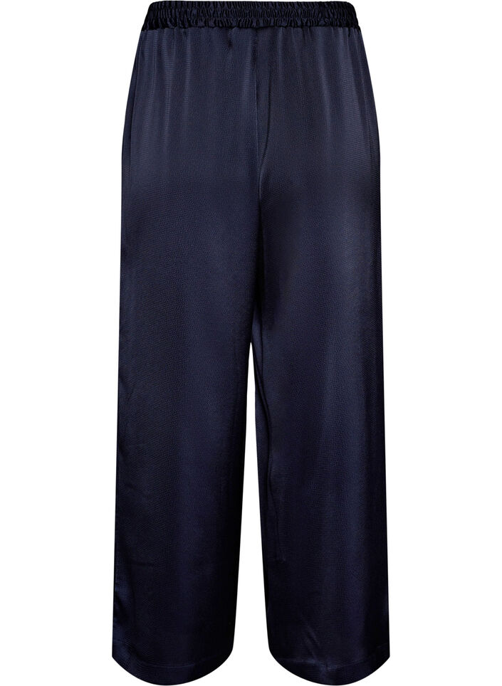 Bukser i satenglook med brede, rette ben, Bl&aring;, Packshot image number 1