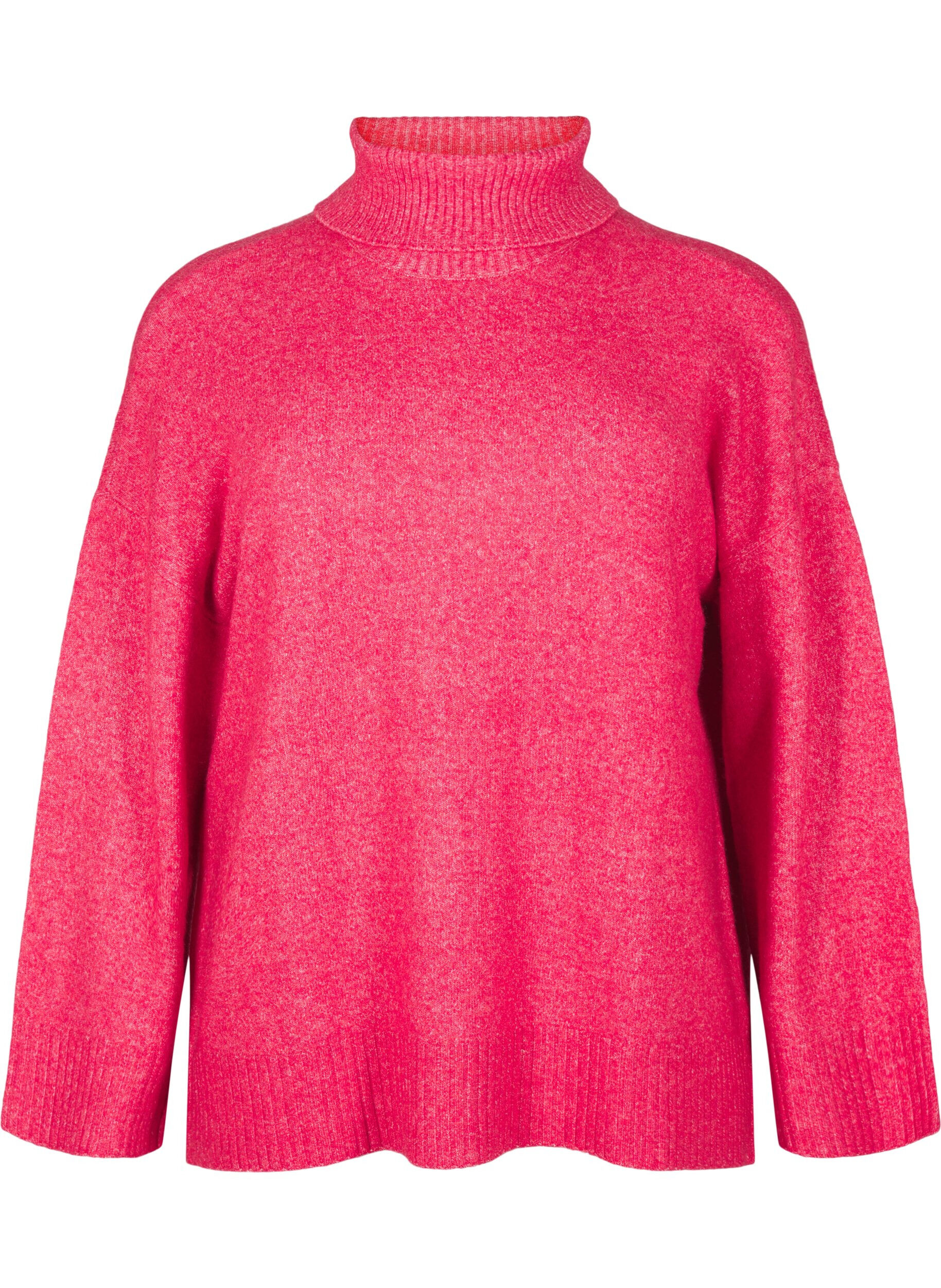 Zizzi Strikket h&oslash;yhalset bluse, Virtual Pink Mel., Packshot image number 0