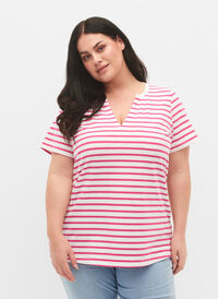 T-skjorte i bomull med striper og v-hals , B.White/F.P. Stripes, Model