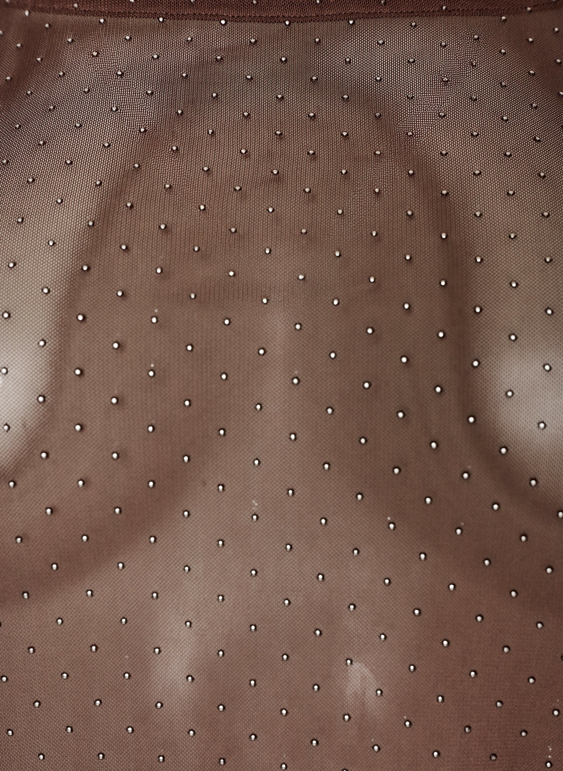 ZizziGjennomsiktig meshbluse med rhinesteiner, Brun, Packshot image number 2