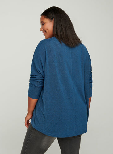Ensfarget bluse med lange ermer, Dark Blue, Model image number 1