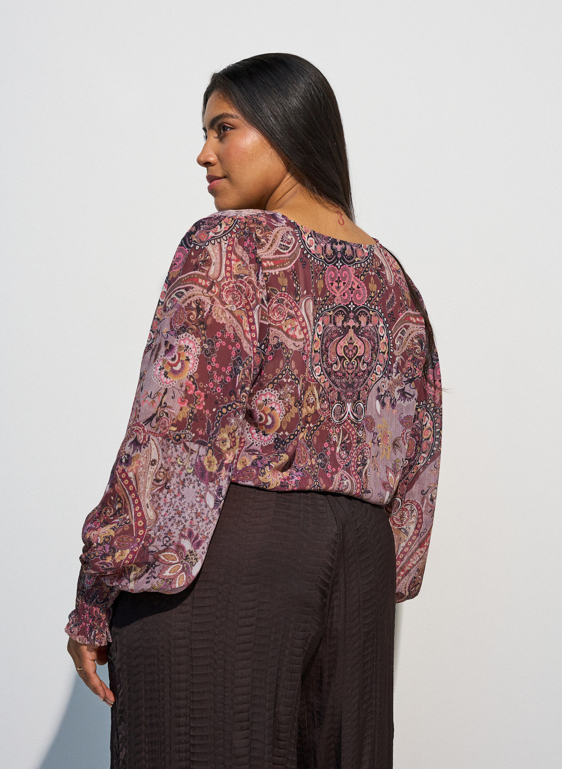 ZizziTunikakjole med paisleytrykk og smockede mansjetter, Rosa, Model image number 2