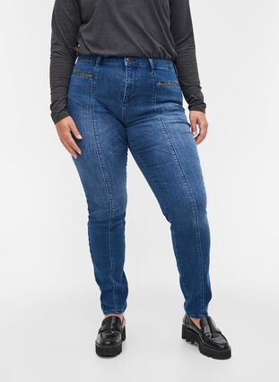 Dual core Amy jeans med høyt liv, Blue denim, Model image number 2