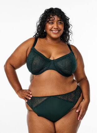 Zizzi Heldekkende BH med bøyle og blonder, Scarab, Model image number 2