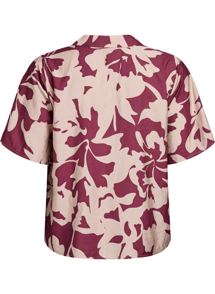 Skjorte bluse med print og V-hals, Rød, Packshot image number 1