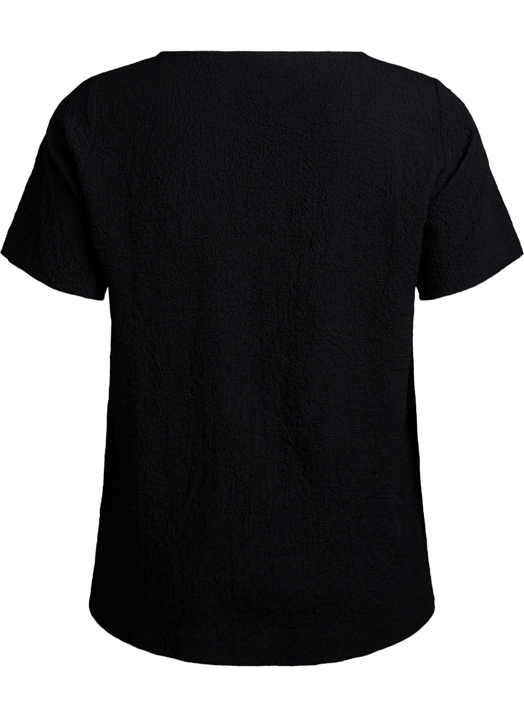 Zizzi FLASH - Kortermet bluse med tekstur, Svart, Packshot image number 1