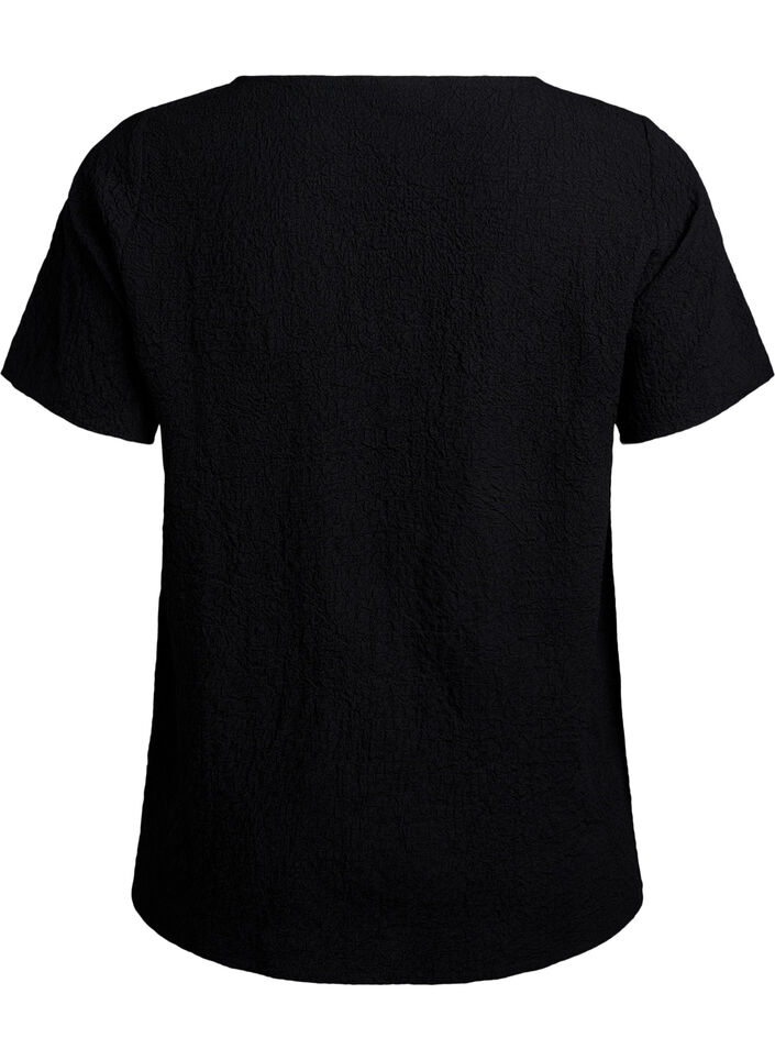 FLASH - Kortermet bluse med tekstur, Svart, Packshot image number 1