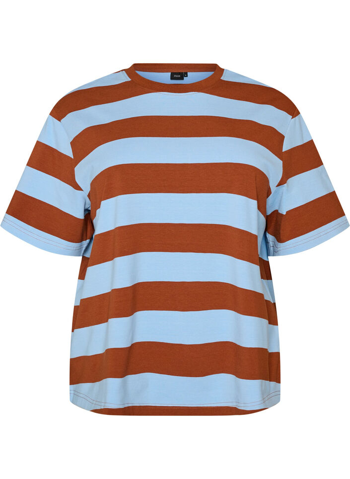 Oversized T-skjorte med striper og 1/2 ermer, Bl&aring;, Packshot image number 0