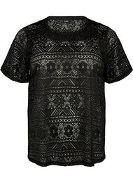 T-skjorte i brodert hullm&oslash;nster med blonder, Svart