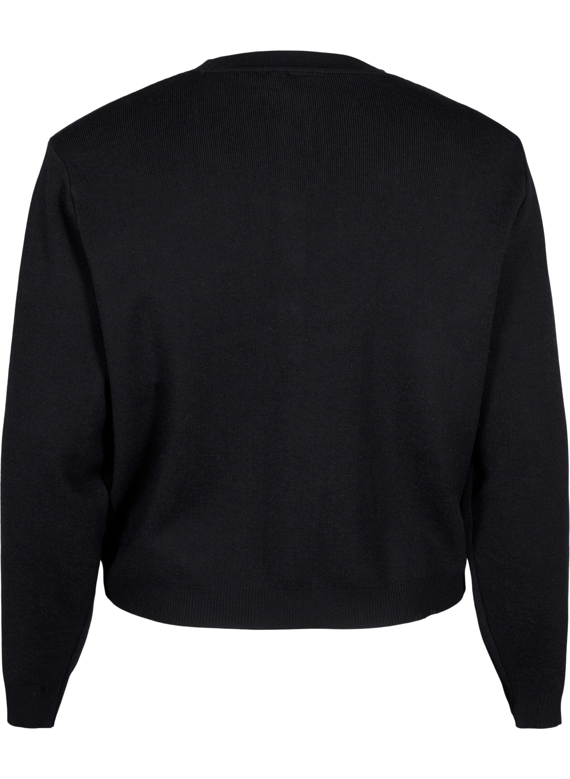 Zizzi Strikket cardigan med dekorative knapper, Black, Packshot image number 1