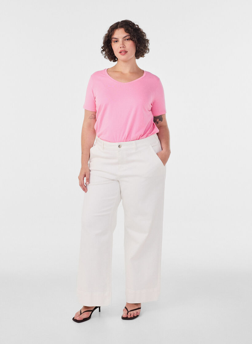 Ensfarget basis T-skjorte i bomull, Rosa, Model image number 1